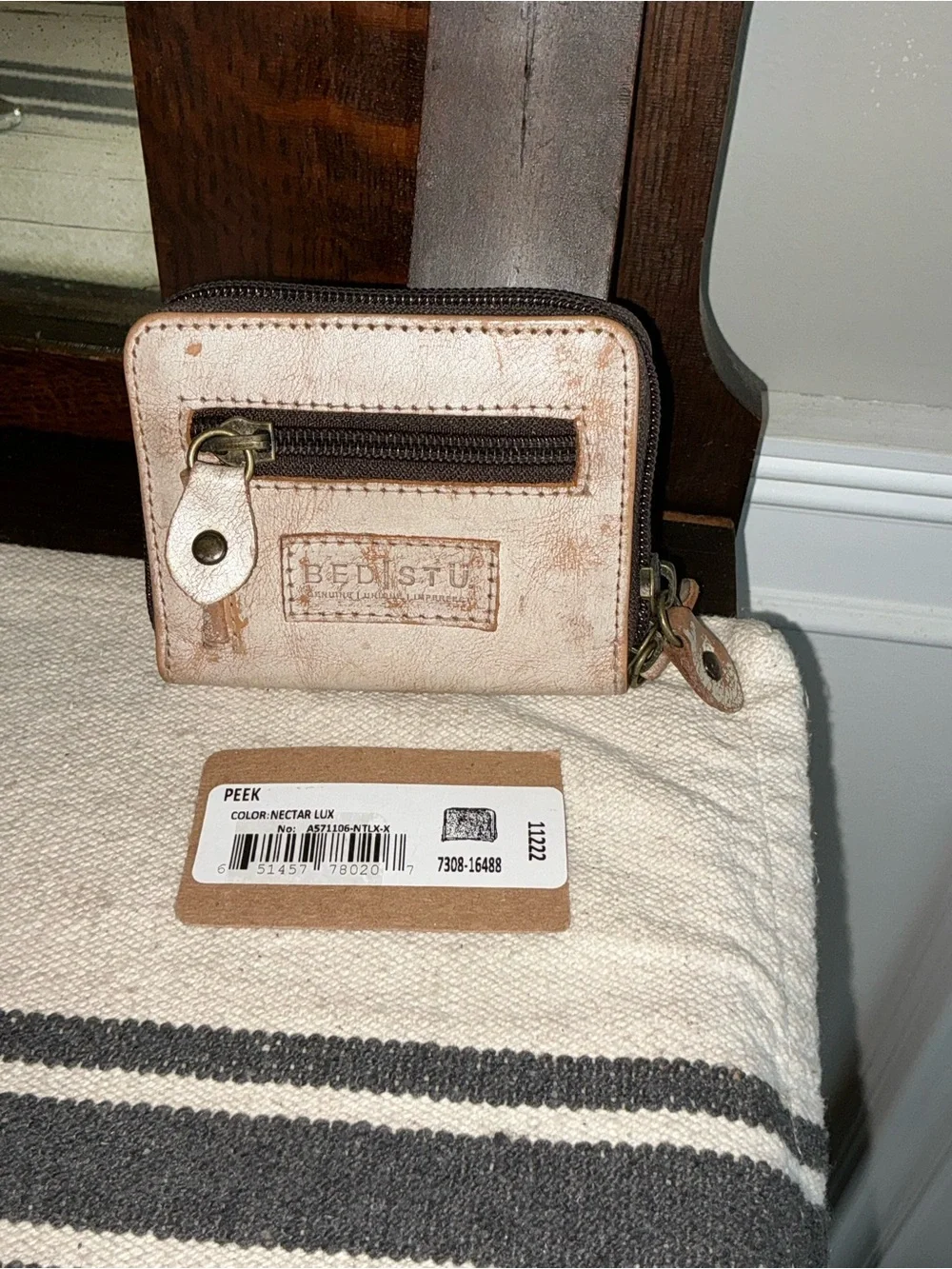 NWT Bed Stu Leather Peek Zip Around Wallet Card Holder Nectar Lux MSRP $145